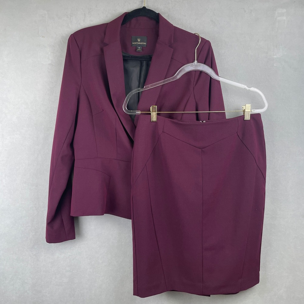Worthington Plum Skirt Suit Set - Jacket & Pencil Skirt